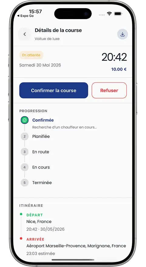 Détails d'une course et statut de paiement côté chauffeur