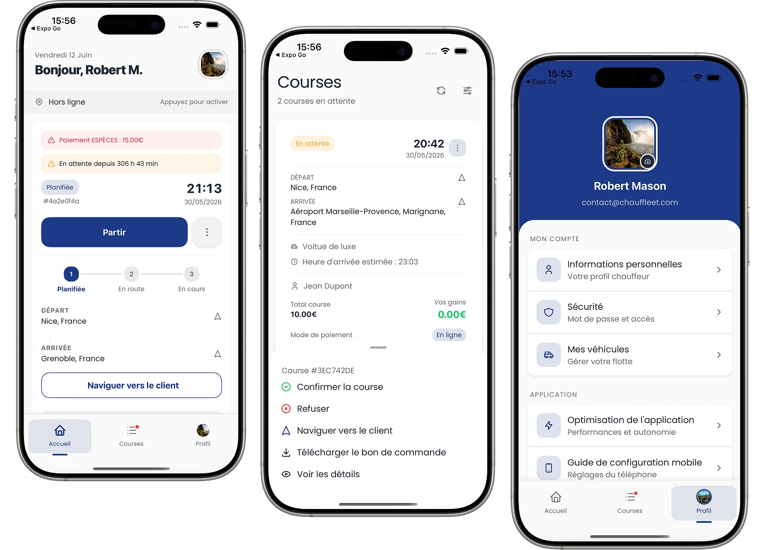 Schermata di navigazione dell'app autista Chauffleet