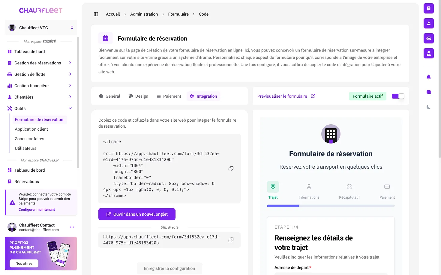 Formulaire de réservation VTC optimisé Chauffleet