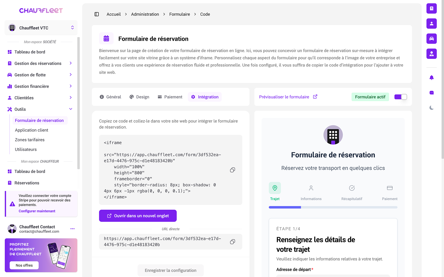 Formulaire de réservation VTC optimisé Chauffleet