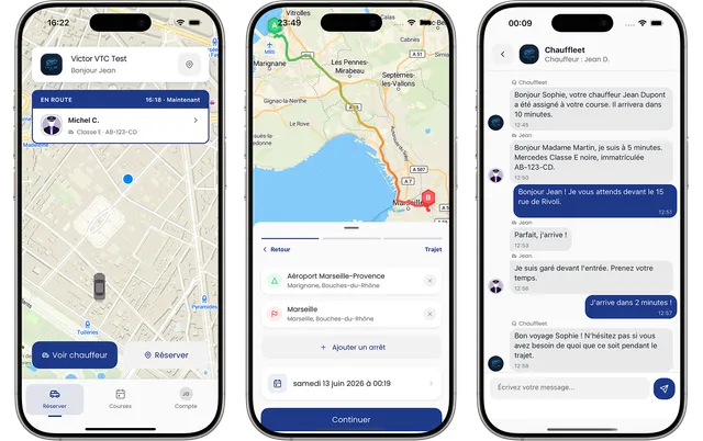 Aperçu de l’application mobile Chauffleet