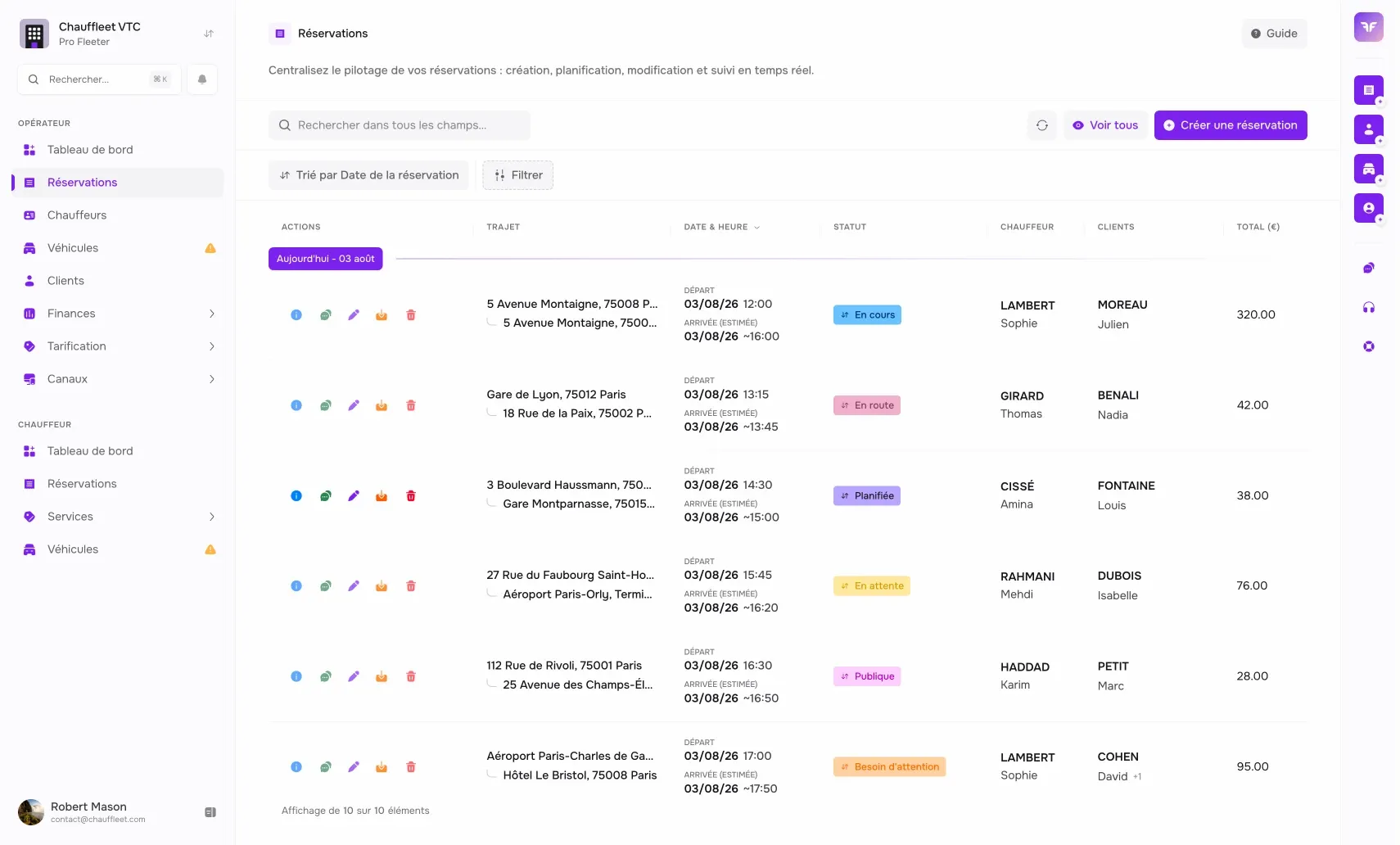 Interface VTC Scheduling & Booking