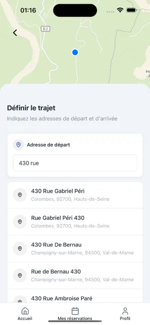 Ecran de navigation et définition du trajet