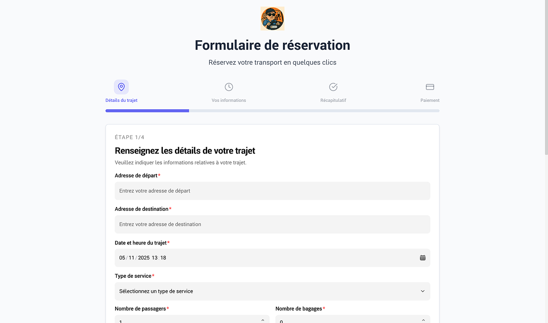 Interface Formulaire Réservation