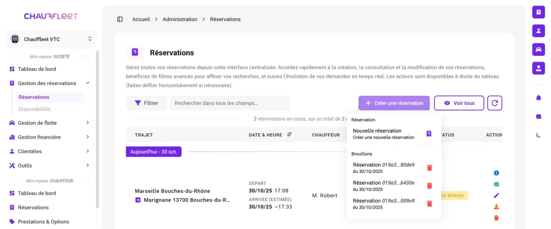 Image de la création de réservation